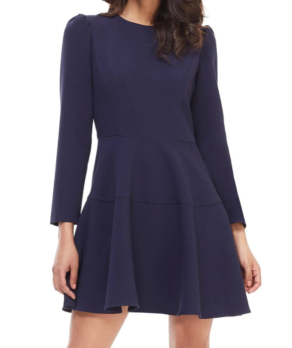 Gal Meets Glam Celeste Fit & Flare Dress Women's 00 Navy Classic Minimalist NEW